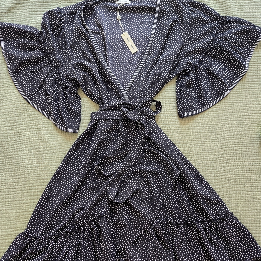 Max Studio Polka Dot Ruffle Sleeve Mini Wrap Dress